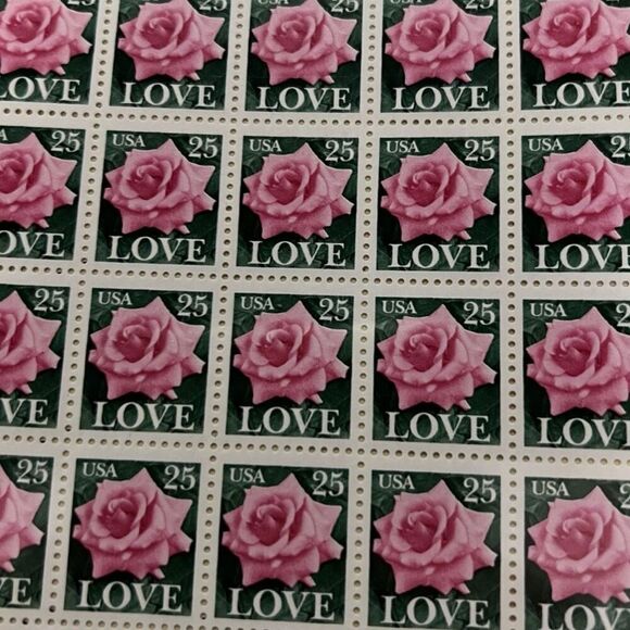 MNH Scott #2378 Pink Rose Love 25 Cent Sheet of 100 Stamps